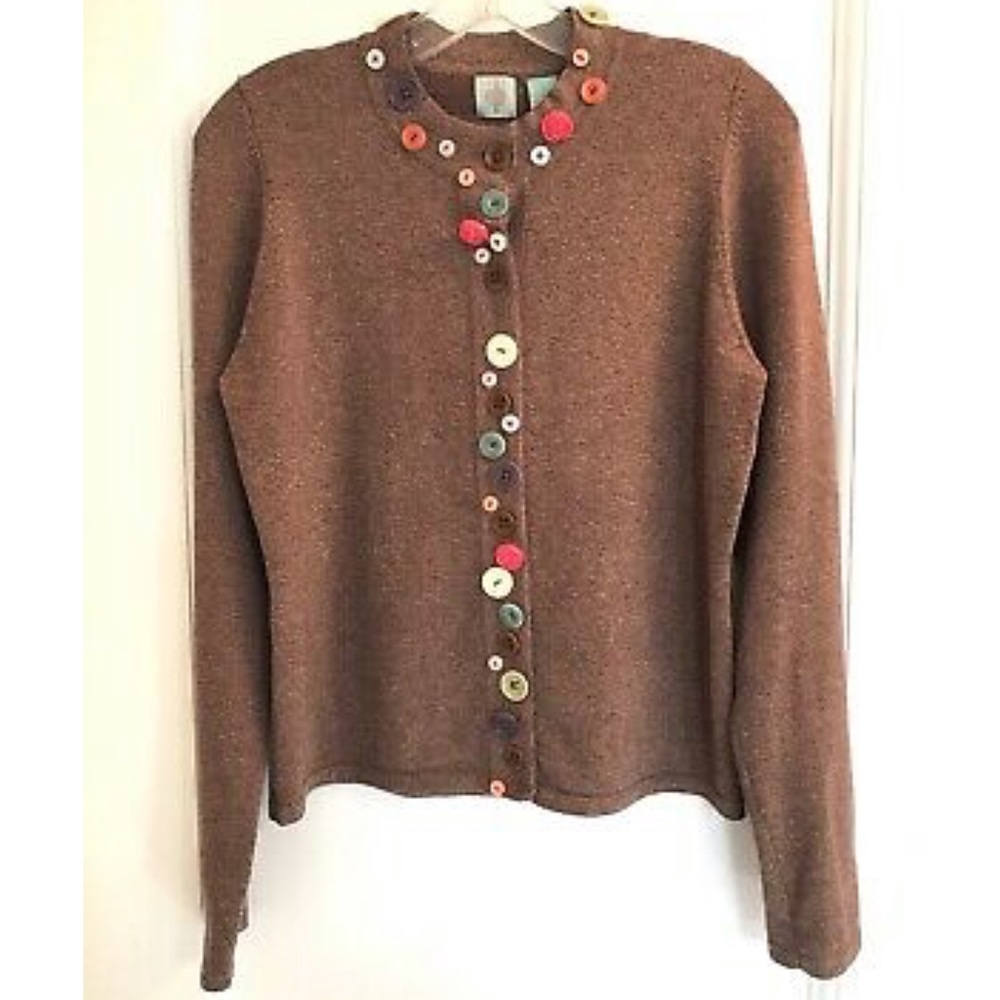ANTHROPOLOGIE HWR BUTTON JAR Brown Cardigan Large